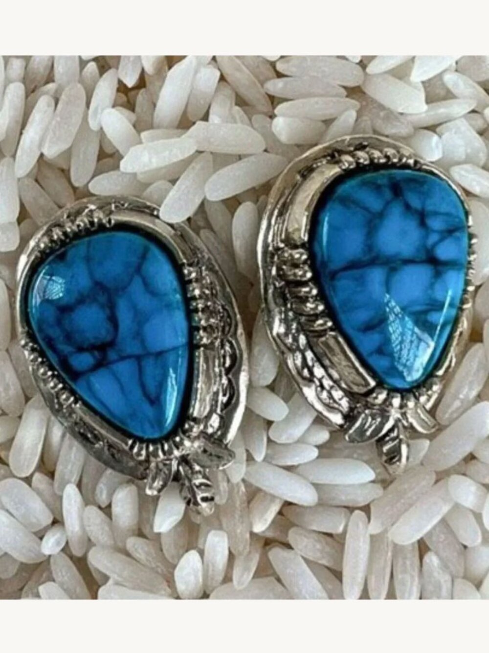 Vintage 60's 70's Signed Arthur Pepper ART Turquoise Teardrop Clip Earrings